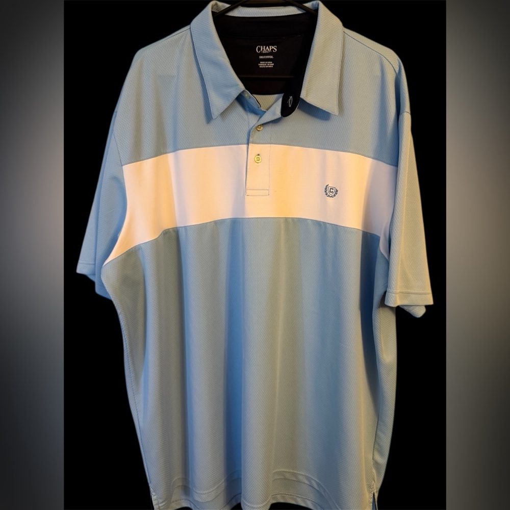 Chaps Light Blue and White Polo Golf Shirt